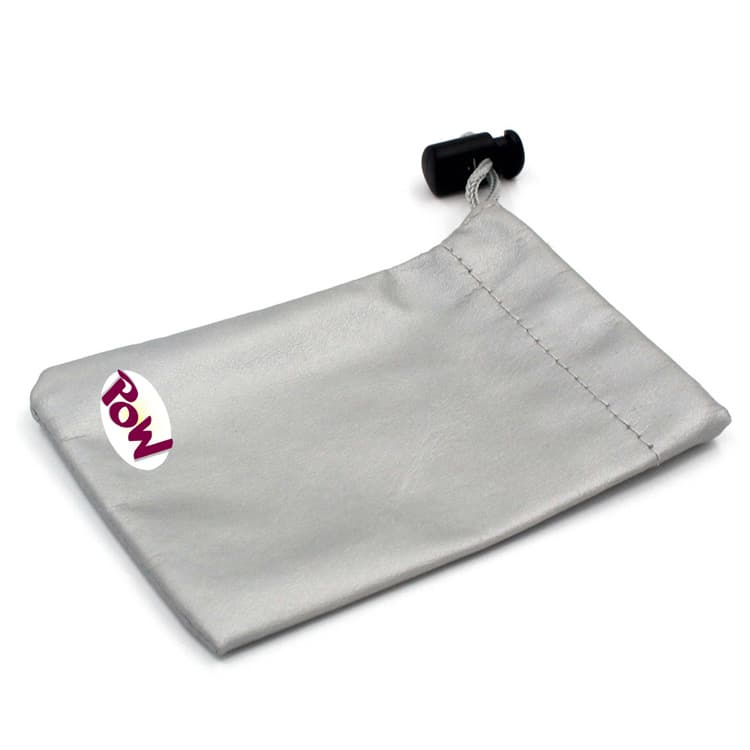 Silver PU Leather Drawstring Pouch with Snap Hook