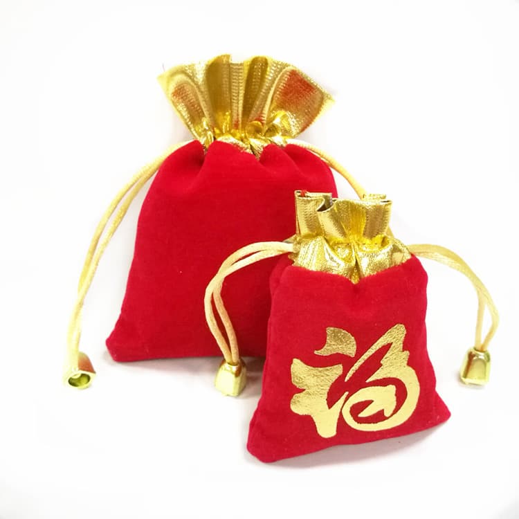 Chinese Red Gift Bag Velvet Drawstring Pouch Bag